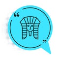 Black line Egyptian pharaoh icon isolated on white background. Blue speech bubble symbol. Vector Royalty Free Stock Photo