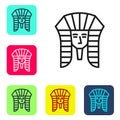 Black line Egyptian pharaoh icon isolated on white background. Set icons in color square buttons. Vector Royalty Free Stock Photo