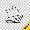 Black line Egyptian ship icon isolated on transparent background. Egyptian papyrus boat. Vector