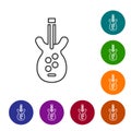 Black line Electric bass guitar icon isolated on white background. Set icons in color circle buttons. Vector Royalty Free Stock Photo