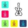 Black line Electric bass guitar icon isolated on white background. Set icons in color square buttons. Vector Royalty Free Stock Photo