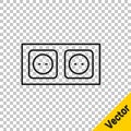 Black line Electrical outlet icon isolated on transparent background. Power socket. Rosette symbol. Vector Royalty Free Stock Photo