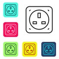 Black line Electrical outlet icon isolated on white background. Power socket. Rosette symbol. Set icons in color square Royalty Free Stock Photo