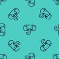 Black line Elephant icon isolated seamless pattern on green background. Vector Royalty Free Stock Photo