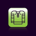 Black line Embroidered shirt icon isolated on black background. National ukrainian clothing. Green square button. Vector