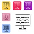 Black line Encephalogram icon isolated on white background. Electrical activity. Set icons in color square buttons