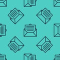 Black line Envelope icon isolated seamless pattern on green background. Email message letter symbol. Vector Illustration Royalty Free Stock Photo