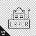 Black line Error in the operation program of the robot icon isolated on transparent background. A broken chip of a robot