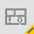 Black line Evacuation plan icon isolated on transparent background. Fire escape plan. Vector Royalty Free Stock Photo