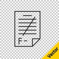 Black line Exam paper with incorrect answers survey icon isolated on transparent background. Bad mark of test results