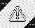 Black line Exclamation mark in triangle icon isolated on transparent background. Hazard warning sign, careful, attention Royalty Free Stock Photo