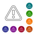 Black line Exclamation mark in triangle icon isolated on white background. Hazard warning sign, careful, attention