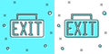 Black line Exit icon isolated on green and white background. Fire emergency icon. Random dynamic shapes. Vector Royalty Free Stock Photo