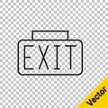 Black line Exit icon isolated on transparent background. Fire emergency icon. Vector Royalty Free Stock Photo