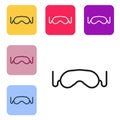 Black line Eye sleep mask icon isolated on white background. Set icons in color square buttons. Vector Illustration Royalty Free Stock Photo