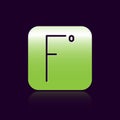 Black line Fahrenheit icon isolated on black background. Green square button. Vector Illustration