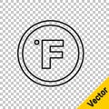 Black line Fahrenheit icon isolated on transparent background. Vector