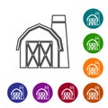 Black line Farm house icon isolated on white background. Set icons in color circle buttons. Vector Royalty Free Stock Photo