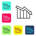 Black line Financial growth decrease icon isolated on white background. Increasing revenue. Set icons in color square Royalty Free Stock Photo