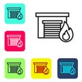 Black line Fire in burning garage icon isolated on white background. Set icons in color square buttons. Vector Royalty Free Stock Photo