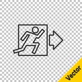 Black line Fire exit icon isolated on transparent background. Fire emergency icon. Vector Royalty Free Stock Photo