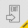 Black line Fire exit icon isolated on transparent background. Fire emergency icon. Vector Royalty Free Stock Photo