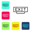 Black line Fire exit icon isolated on white background. Fire emergency icon. Set icons in color square buttons. Vector Royalty Free Stock Photo