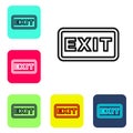 Black line Fire exit icon isolated on white background. Fire emergency icon. Set icons in color square buttons. Vector Royalty Free Stock Photo