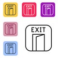 Black line Fire exit icon isolated on white background. Fire emergency icon. Set icons in color square buttons. Vector Royalty Free Stock Photo