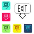 Black line Fire exit icon isolated on white background. Fire emergency icon. Set icons in color square buttons. Vector Royalty Free Stock Photo