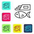 Black line Fish and chips icon isolated on white background. Set icons in color square buttons. Vector Royalty Free Stock Photo