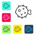 Black line Fish hedgehog icon isolated on white background. Set icons in color square buttons. Vector Royalty Free Stock Photo