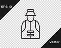 Black line Fisherman icon isolated on transparent background. Vector