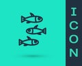 Black line Fishes icon isolated on green background. Vector.