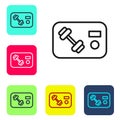 Black line Fitness club, gym card icon isolated on white background. Set icons in color square buttons. Vector Royalty Free Stock Photo