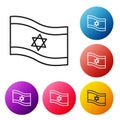 Black line Flag of Israel icon isolated on white background. National patriotic symbol. Set icons colorful circle Royalty Free Stock Photo