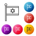 Black line Flag of Israel icon isolated on white background. National patriotic symbol. Set icons colorful circle Royalty Free Stock Photo