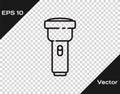 Black line Flashlight icon isolated on transparent background. Vector Illustration