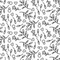 Black line floral 8 March seamless vector pattern.