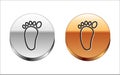 Black line Foot massage icon isolated on white background. Silver-gold circle button. Vector