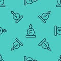 Black line Force of physic formula calculation icon isolated seamless pattern on green background. Vector