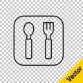 Black line Fork and spoon icon isolated on transparent background. Cooking utensil. Cutlery sign. Vector Royalty Free Stock Photo