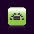 Black line Garage icon isolated on black background. Green square button. Vector