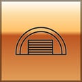 Black line Garage icon isolated on gold background. Vector