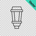 Black line Garden light lamp icon isolated on transparent background. Solar powered lamp. Lantern. Street lamp. Vector Royalty Free Stock Photo