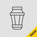 Black line Garden light lamp icon isolated on transparent background. Solar powered lamp. Lantern. Street lamp. Vector Royalty Free Stock Photo