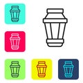 Black line Garden light lamp icon isolated on white background. Solar powered lamp. Lantern. Street lamp. Set icons in Royalty Free Stock Photo