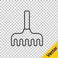 Black line Garden rake icon isolated on transparent background. Tool for horticulture, agriculture, farming. Ground