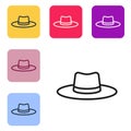 Black line Gardener, farmer or agricultural worker hat icon isolated on white background. Set icons in color square
