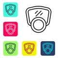 Black line Gas mask icon isolated on white background. Respirator sign. Set icons in color square buttons. Vector Royalty Free Stock Photo